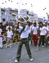 Performers entertaining crowd on streets