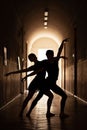 Silhouettes of elegant pair of ballet dancers
