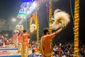 Performing ganga aarti at varanasi uttar pradesh