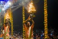 Performing ganga aarti at varanasi uttar pradesh