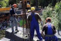 Performing heavy construction work in Sofia, Bulgaria - aug 15, 2012. A worker climbs in height and dismantles large steel