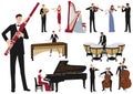 Performing Musicians Vector Flat Illustration Set.