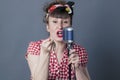 Performing 30s female rocker and vocal artist with retro style Royalty Free Stock Photo