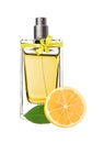 Perfume in beautiful bottle and lemon slice