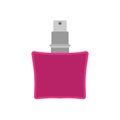 Perfume bottle care cosmetics liquid container vector icon flat. Closeup retro aromatic women pink glass sign