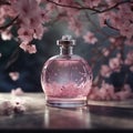 Perfume bottle with cherry blossoms Royalty Free Stock Photo