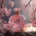 Perfume bottle with cherry blossoms Royalty Free Stock Photo