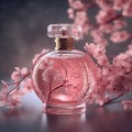 Perfume bottle with cherry blossoms Royalty Free Stock Photo