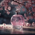 Perfume bottle with cherry blossoms Royalty Free Stock Photo