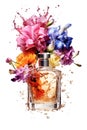 perfume bottle flowers splash banner copy space. Generative AI, Royalty Free Stock Photo