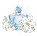 Perfume bottle and flowers. Royalty Free Stock Photo