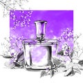 Perfume bottle glass fragrance watercolor illustration, fashion Royalty Free Stock Photo