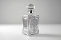 Perfume bottle with intricate design. Cosmetic beauty glass container. Crystal decanter of cologne. Eau de toilette.