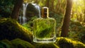 perfume bottle, moss, beauty refresh essence product glass concept forest