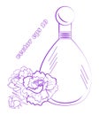 Perfume bottle with peony flowers, bud and leaves Royalty Free Stock Photo