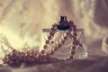 Perfume bottle with pearls Royalty Free Stock Photo