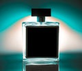 Perfume bottle with place for text. Black color on a light background.