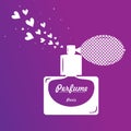 Perfume bottle on purple background