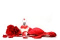 Perfume bottle,rose and red bra