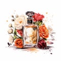 Perfume Bottle With Roses: Hyper-realistic Oil Painting On White Background
