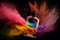 Perfume bottle splash of colored sand paint. Neural network generated art Royalty Free Stock Photo