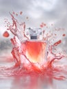 Perfume bottle with splashes for luxury advertising and packaging Royalty Free Stock Photo