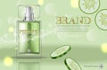 Perfume bottle Vector realistic. Product packaging mockup. Fresh cucumber green scent. 3d template illustrations Royalty Free Stock Photo