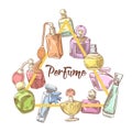 Perfume Bottles Hand Drawn Doodle. French Aroma. Woman Beauty