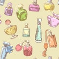 Perfume Bottles Hand Drawn Seamless Background.