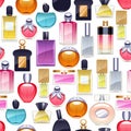 Perfume bottles icons seamless pattern. Eau de parfum.