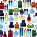 Perfume bottles icons seamless pattern. Eau de parfum.