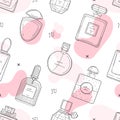 Perfume bottles icons seamless pattern in sketch line style Royalty Free Stock Photo