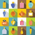 Perfume bottles icons set, flat style Royalty Free Stock Photo