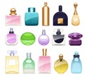 Perfume bottles icons set vector illustration. Eau de parfum.