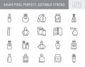 Perfume bottles line icons. Vector illustration included icon as glass sprayer, luxury parfum sampler, essential oil