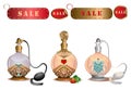 Perfume bottles with sale labels