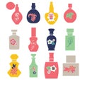 perfume bottles silhouette with herbs and flowers