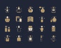 Perfume bottles silhouette icons. Vector illustration included icon as glass sprayer, luxury parfum sampler, essential