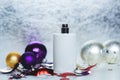 Perfume and Christmas decorations Royalty Free Stock Photo