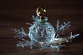 Perfume and Christmas decorations Royalty Free Stock Photo