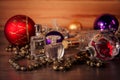 Perfume and Christmas decorations Royalty Free Stock Photo