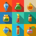 Perfume flat icons set, different shapes of Royalty Free Stock Photo