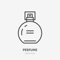 Perfume flat line icon. Beauty care sign, illustration of liquid in spray bottle. Thin linear logo for cosmetics store