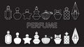 Perfume Fragrance Outline and Flat Design Icons with Shadow Glass Bottle