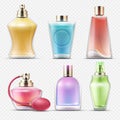 Perfume gift glass bottles on transparent background vector illustration Royalty Free Stock Photo