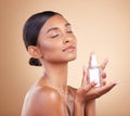 Perfume, girl or luxury fragrance product of a model feeling confident about parfume smell or skincare. Spa, marketing Royalty Free Stock Photo