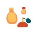 Perfume icons set. Different shapes of bottles. Fragrance signs. Doodle flat vector graphic Royalty Free Stock Photo