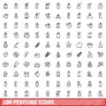 100 perfume icons set, outline style Royalty Free Stock Photo