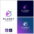 Perfume logo design with planet outline, unique, modern Premium Vector