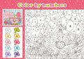 Perfume of love themed coloring page by number for kids with cute flowers, spring in the air Royalty Free Stock Photo